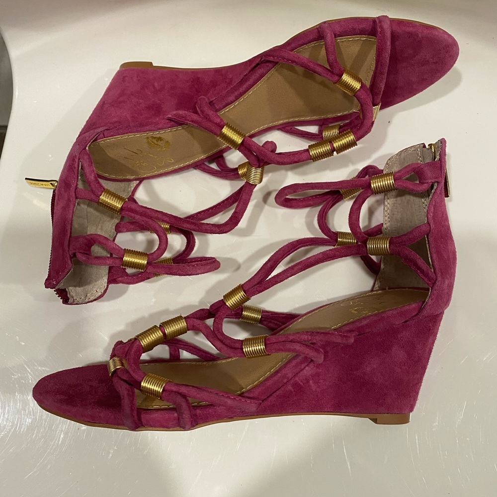 Colin Stuart Fuchsia Suede Gladiator Sandals